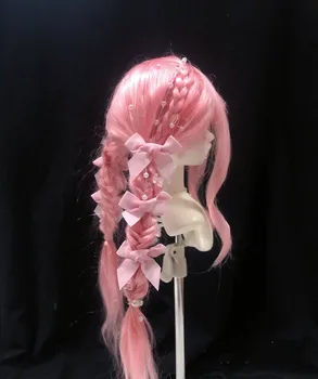Прекрасная укладка волос для куклы, парик с розовыми косами 1/4 для девочки, эластичная сеточка для волос ручной работы из мохера, 1 шт.