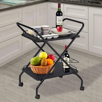 SUGIFT 2-уровневая тележка на колесиках, Металлическая универсальная тележка на колесиках для организации домашней кухни
