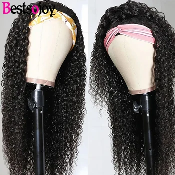 Bestsojoy парик-повязка на голову из натуральных человеческих волос для чернокожих женщин, кудрявые завитки/объемная волна, натуральные черные повязки на голову, волосы 14-22 дюйма