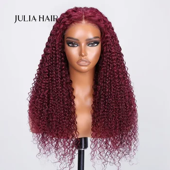 Julia Hair Wear Go 6x4,75 Предварительно Вырезанный Кружевной Быстрый Легкий Бордовый Кудрявый парик Джерри С Дышащей шапочкой, Воздушный Парик, Предварительно Выщипанный По линии Роста волос