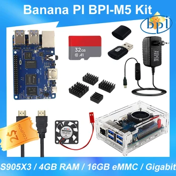 Banana PI BPI M5 Четырехъядерный процессор Cortex-A55 (2.0xxGHz) Amlogic S905X3 LPDDR4 и 16 ГБ eMMC Gigabit В дополнительном корпусе BPI-M5 0