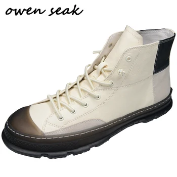 Owen Seak/Мужская Повседневная Обувь, Ботильоны, Роскошные Кроссовки Из натуральной Кожи, Зимние ботинки на Шнуровке, Брендовая Черная Обувь на плоской подошве