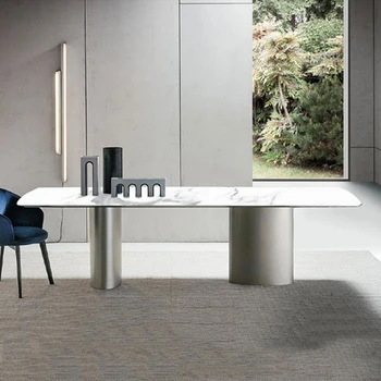 Дизайнерский кухонный стол прямоугольника 1,8 М для большой квартиры, Основание из матовой нержавеющей стали, Мобильная мебель Mesa Plegable