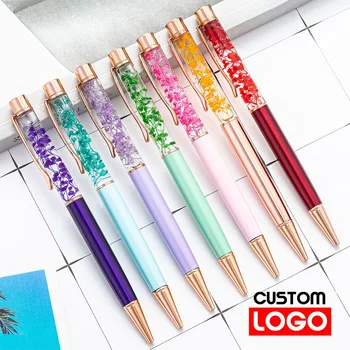 Металлическая креативная цветочная ручка, высушенная маслом, Индивидуальный логотип, выгравированный текст, Подарки на день рождения, подарки для вечеринок, шариковая ручка, рекламная ручка